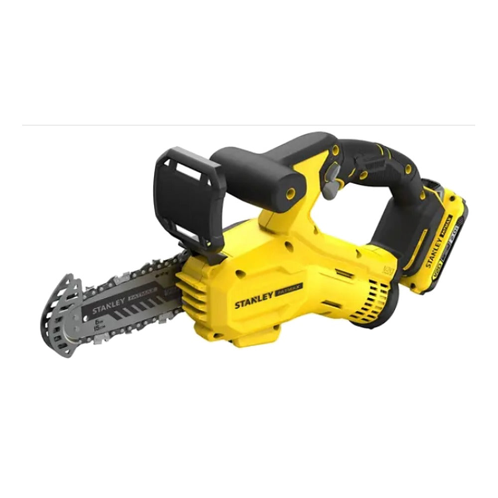 Scie d'élagage sans fil Stanley FATMAX V20 18 V – guide 15 cm, batterie 2,0 Ah + chargeur (SFMCPS415D1-QW)