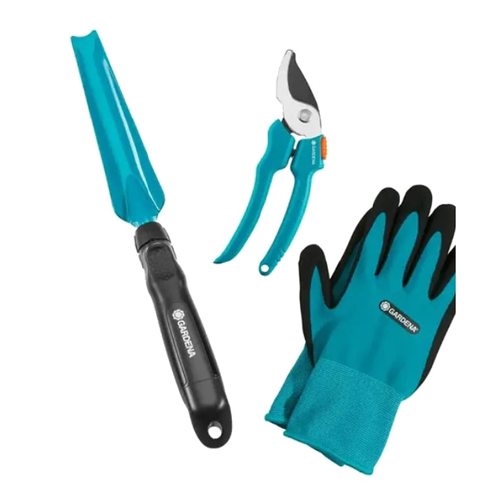 Kit de jardinage Gardena – pelle à main, arrache-racines, sécateur et gants (8965-30)
